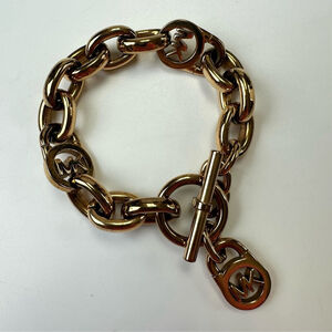 Michael Kors gold tone chunky link logo bracelet NEW pouch in BOX